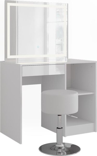 Toaletní stolek Vicco Sherry Bílá/bílý vysoký lesk 89.8 cm s LED zrcadlem a stoličkou, Model 57681