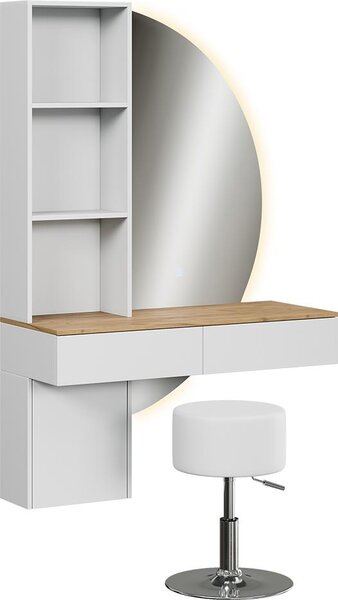 Toaletní stolek Vicco Melora Bílá/dub 100 cm se zrcadlem LED a stoličkou, Model 58450
