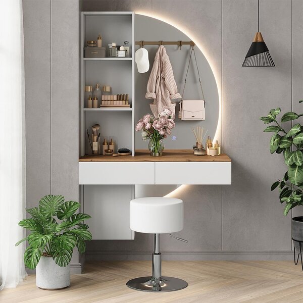 Toaletní stolek Vicco Melora Bílá/dub 100 cm se zrcadlem LED a stoličkou, Model 58450