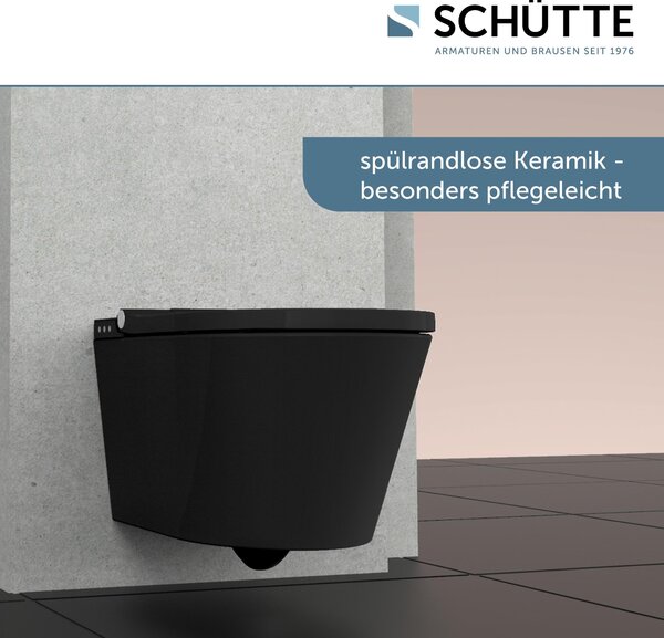 Sprchový klozet SCHÜTTE, černý, bez okrajů, s WC sedátkem