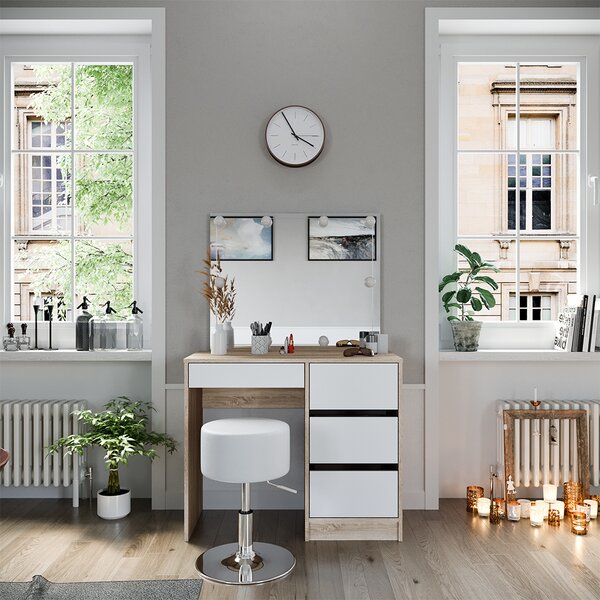 Toaletní stolek Vicco Sherry Sonoma 90 cm s osvětlením LED a stoličkou, Model 40833