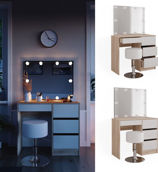 Toaletní stolek Vicco Sherry Sonoma 90 cm s osvětlením LED a stoličkou, Model 40833