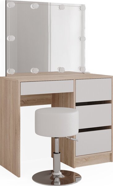 Toaletní stolek Vicco Sherry Sonoma 90 cm s osvětlením LED a stoličkou, Model 40833