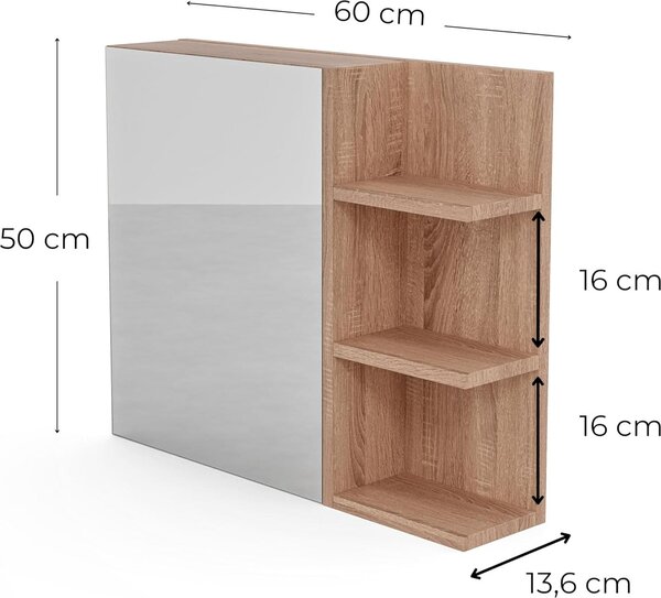 HAJDUK FURNITURE Koupelnová zrcadlová skříňka 60x50 cm černá 1 dveře bezúchytková závěsná skříňka do koupelny se zrcadlem police vlevo