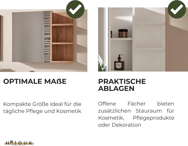 HAJDUK FURNITURE Koupelnová zrcadlová skříňka 60x50 cm černá 1 dveře bezúchytková závěsná skříňka do koupelny se zrcadlem police vlevo