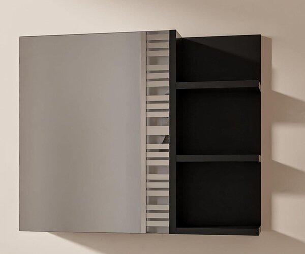 HAJDUK FURNITURE Koupelnová zrcadlová skříňka 60x50 cm černá 1 dveře bezúchytková závěsná skříňka do koupelny se zrcadlem police vpravo