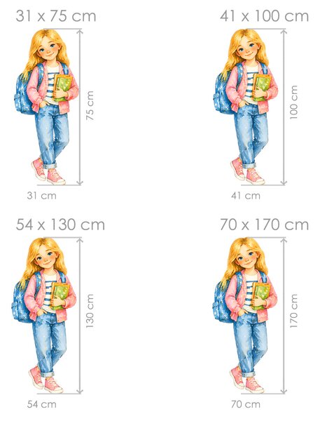 Školačka blondýna samolepky na zeď do školy arch 31 x 75 cm