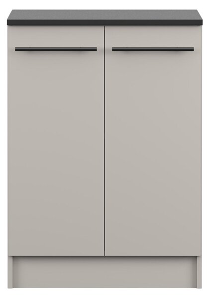 Spodní skříňka INEZ V, kuchyň, dvoudveřová kuchyňská skříňka 60 cm, barva kašmír/černá, se dvěma otočnými dvířky a černými kovovými úchytkami