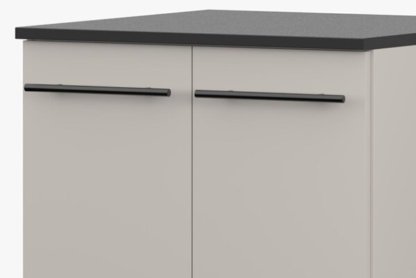 Spodní skříňka INEZ V, kuchyň, dvoudveřová kuchyňská skříňka 60 cm, barva kašmír/černá, se dvěma otočnými dvířky a černými kovovými úchytkami