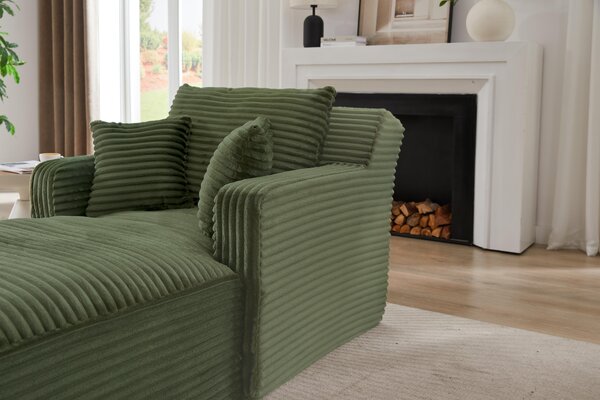LVHOM Moderní sametové relaxační křeslo Chaiselongue s polštářem, pohodlná podlahová pohovka, nosnost až 150 kg, bez montáže, 166 x 100 x 82 cm, zelená