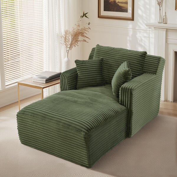 LVHOM Moderní sametové relaxační křeslo Chaiselongue s polštářem, pohodlná podlahová pohovka, nosnost až 150 kg, bez montáže, 166 x 100 x 82 cm, zelená