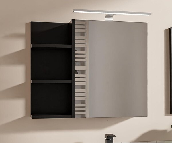 HAJDUK FURNITURE Koupelnová zrcadlová skříňka 60x50 cm černá LED černé tělo 1 dveře bez úchytek police vlevo