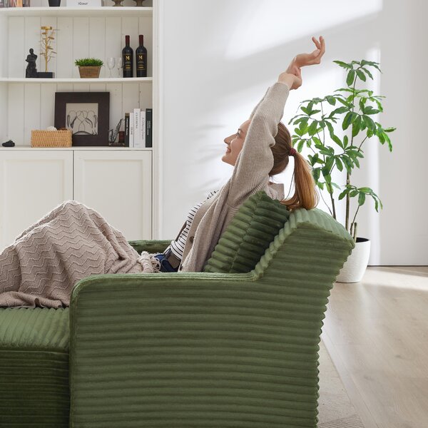 LVHOM Moderní sametové relaxační křeslo Chaiselongue s polštářem, pohodlná podlahová pohovka, nosnost až 150 kg, bez montáže, 166 x 100 x 82 cm, zelená