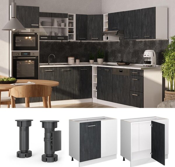 Rohová skříňka Vicco R-Line Černý beton 86 cm PD Antracit, Model 47581