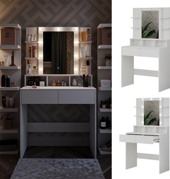 Toaletní stolek Vicco Taylor Bílá 80 cm s LED osvětlením, Model 41304