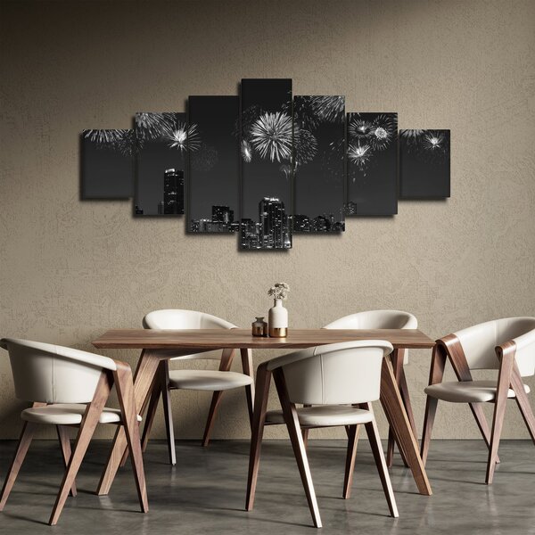 Obraz - Ohňostroj v Miami, černobílá (210x100 cm)
