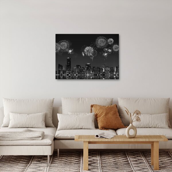 Obraz - Ohňostroj v Miami, černobílá (70x50 cm)