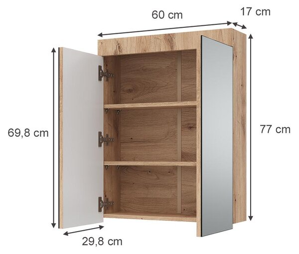 Koupelnová zrcadlová skříňka Vicco Luna Dub Wotan 60 x 77 cm, Model 36759