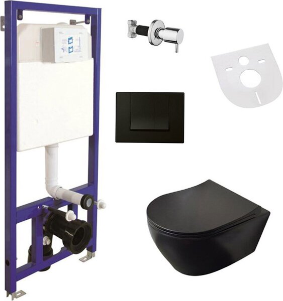 Belvit černý matný závěsný klozet s funkcí Taharet/bidet, bezokrajový závěsný klozet kompletní sada s měkkým zavíráním, předstěnovým prvkem, zvukovou izolací a uzavíracím ventilem