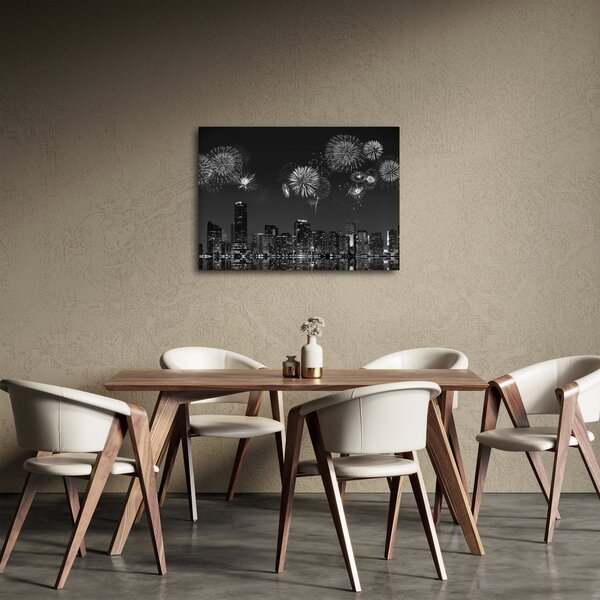 Obraz - Ohňostroj v Miami, černobílá (70x50 cm)