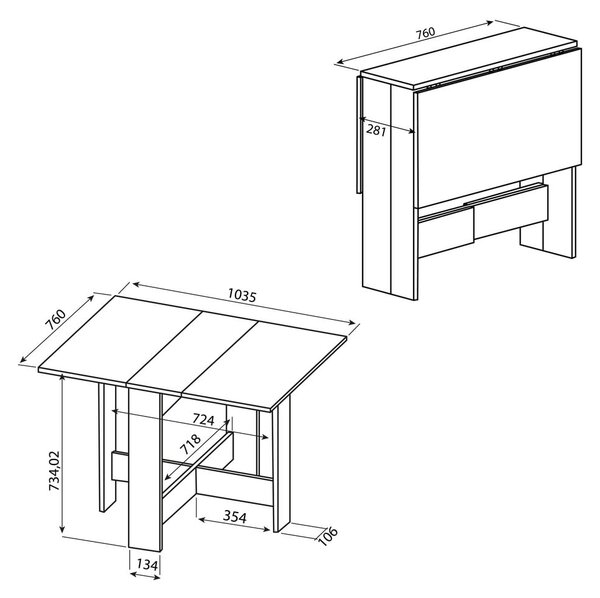 Rozkládací jídelní stůl s deskou v dekoru dubu 76x28 cm Papillon – TemaHome