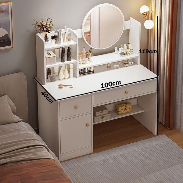 Toaletní stolek se zrcadlem a zásuvkami, bílý glamour, 100 cm