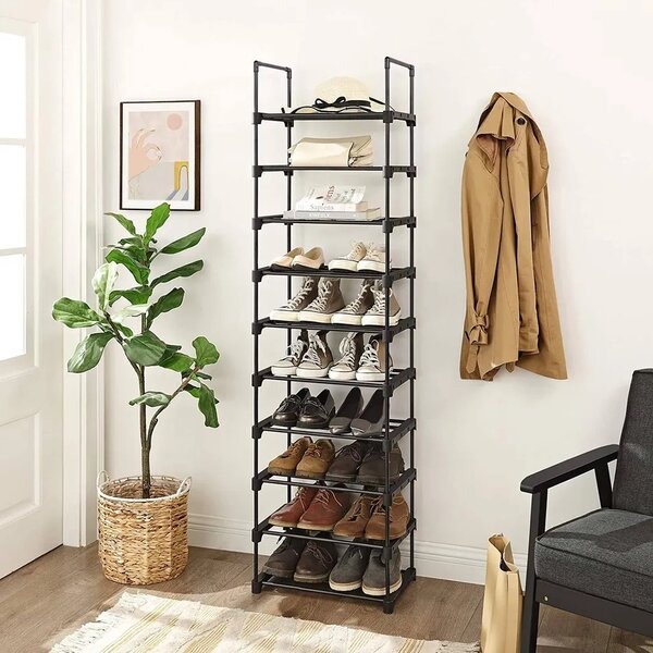 SongmicsHome Stohovatelný regál na boty TUBE, 10 polic, 45x30x174cm, černá