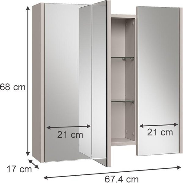Koupelnová zrcadlová skříňka Vicco Majest Kašmír 67.4 x 68 cm se 3 zrcadlovými dveřmi, Model 58690