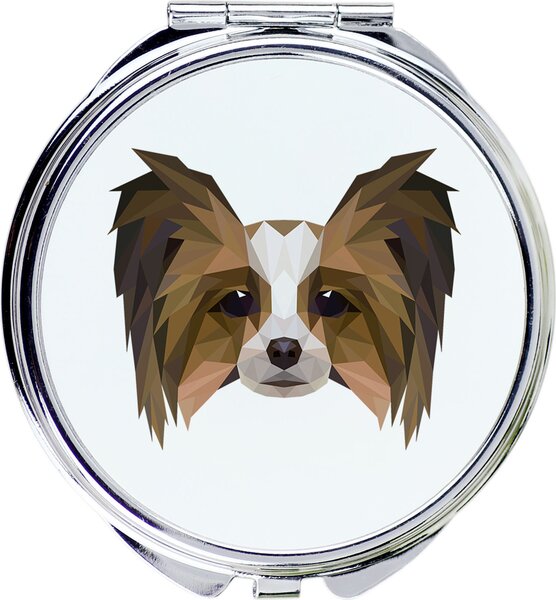 Papillon, kontinentální trpasličí španěl – zrcadlo značky Art-Dog s fotografií a geometrickým vzorem