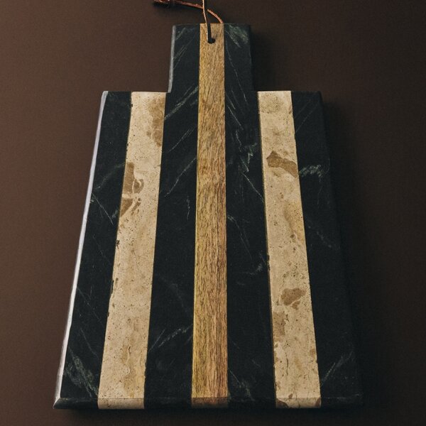Kave Home Béžovo-černé mramorové servírovací prkénko Surne 40 x 23 cm