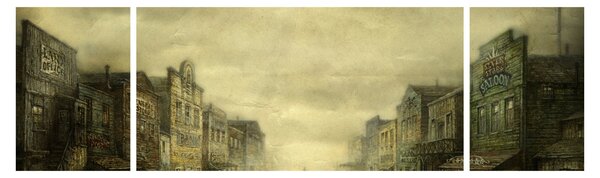 Obraz westernového městečka (170x50 cm)