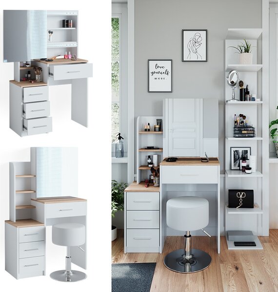 Toaletní stolek Vicco Conrada Bílá/Sonoma 80 cm s taburetem, Model 39977