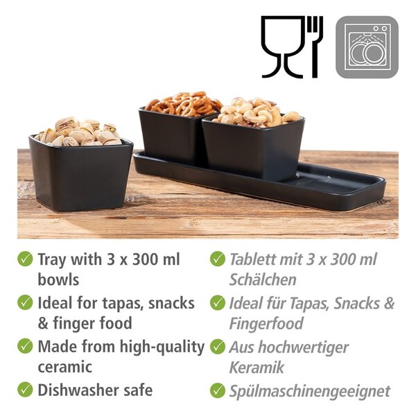 Matně černé keramické servírovací mísy v sadě 3 ks Snack & Dip – Wenko