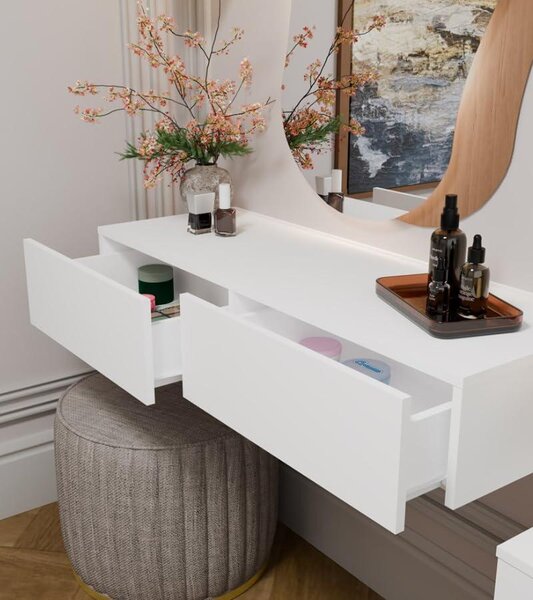BDW, nástěnný toaletní stolek, 110 × 40 × 20 cm, se 2 zásuvkami, MIKA, bílý