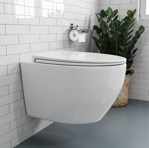 Kompletní sada předstěnových klozetových prvků - 82cm skrytá splachovací nádržka + závěsný klozet závěsný klozet + obdélníková chromovaná tlačná deska HOROW