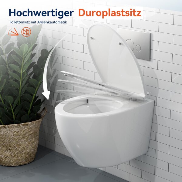 Kompletní sada předstěnových klozetových prvků - 82cm skrytá splachovací nádržka + závěsný klozet závěsný klozet + obdélníková chromovaná tlačná deska HOROW
