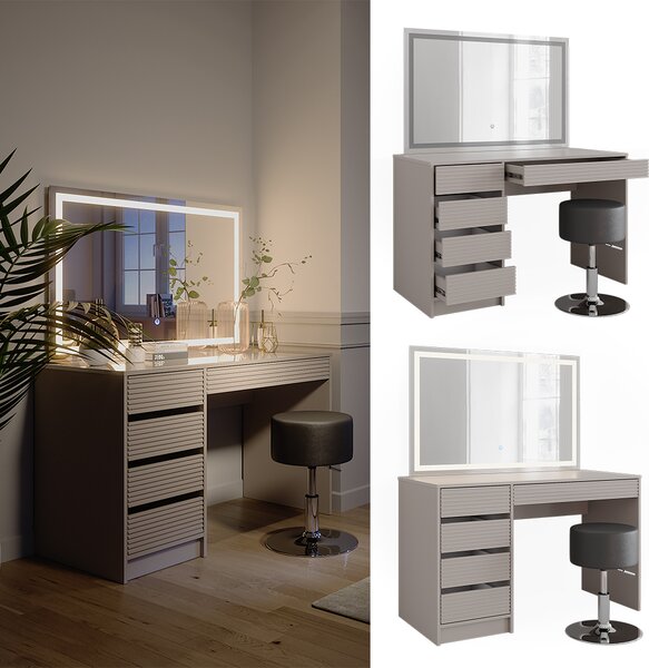 Toaletní stolek Vicco Sherry Kašmír 120 cm se zrcadlem LED a stoličkou, Model 51672