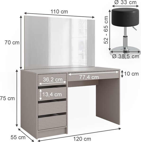 Toaletní stolek Vicco Sherry Kašmír 120 cm se zrcadlem LED a stoličkou, Model 51672