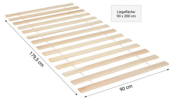 Homestyle4u Lamelový rošt 90 x 200 cm Dětská postel, smontovaná, rošt na kolečkách, 14 lamel, borovice, přírodní povrch