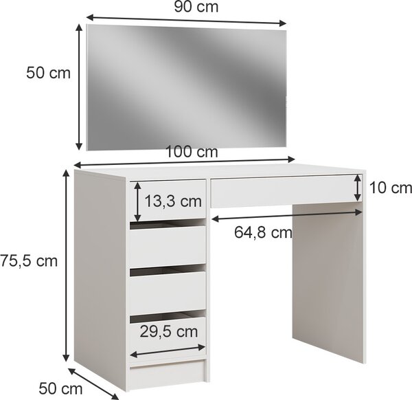 Toaletní stolek Vicco Thalia Bílá 100 cm s 5 zásuvkami, Model 41497