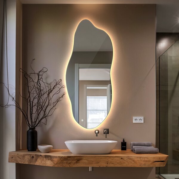 Nástěnné koupelnové zrcadlo s LED osvětlením – Moderní dekorativní zrcadlo bez rámu – 40 x 90 cm – Teplá bílá 3000K