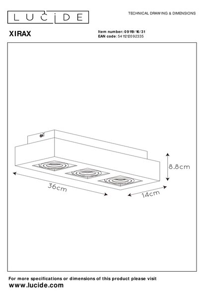 Lucide 09119/16/31 stropní bodové svítidlo Xirax 3x5W | GU10 | 2200-3000K - Dim to warm