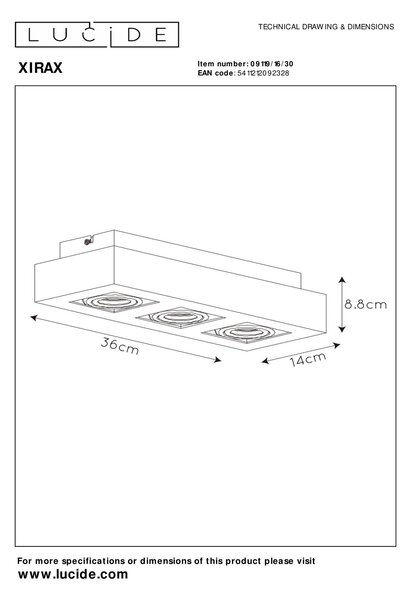 Lucide 09119/16/30 stropní bodové svítidlo Xirax 3x5W | GU10 | 2200-3000K - Dim to warm