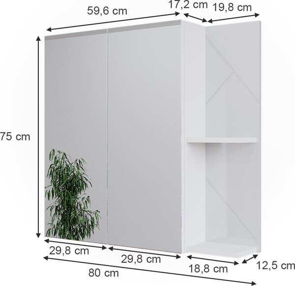 Koupelnová skříňka se zrcadlem Vicco Irma Bílá/bílý vysoký lesk 80 x 75 cm, Model 52078