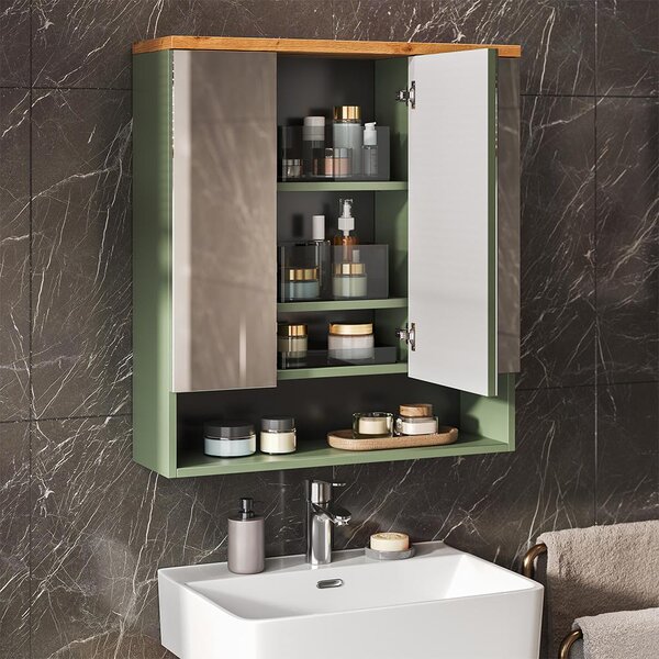 Koupelnová zrcadlová skříňka Vicco Eden Zelená 70 x 77.5 cm se 3 zrcadlovými dvířky, Model 59750