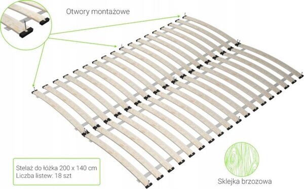 E-stelaze Lamelový Rošt pod matraci 140x200 cm 2x70x200 dvoudílný 36 lamel do postele