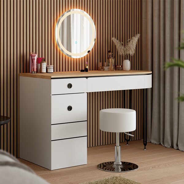 Toaletní stolek Vicco Mia Bílé/přírodní dřevo 120 cm s LED zrcadlem, Model 54280
