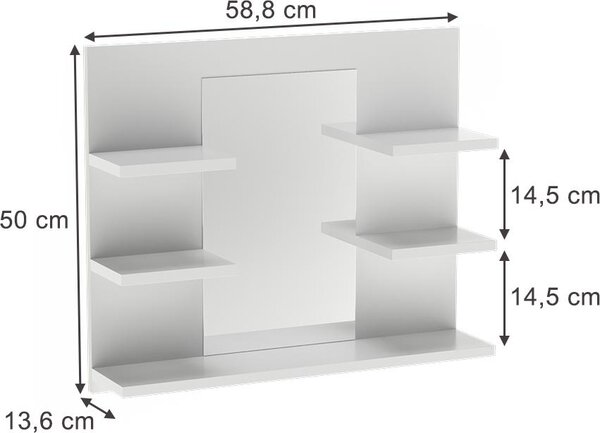 Koupelnová zrcadlová skříňka Vicco Wilbur Bílá 58.8 x 50 cm s policemi, Model 56239