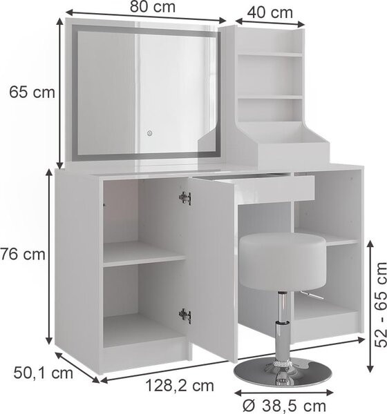 Toaletní stolek Vicco Sherry Bílá/bílý vysoký lesk 128.2 cm 7 dílů, Model 57628