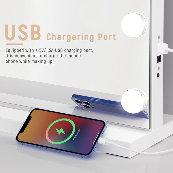 Hollywoodské kosmetické zrcátko s 18 LED světly, osvětlené toaletní zrcátko s nabíjením přes USB